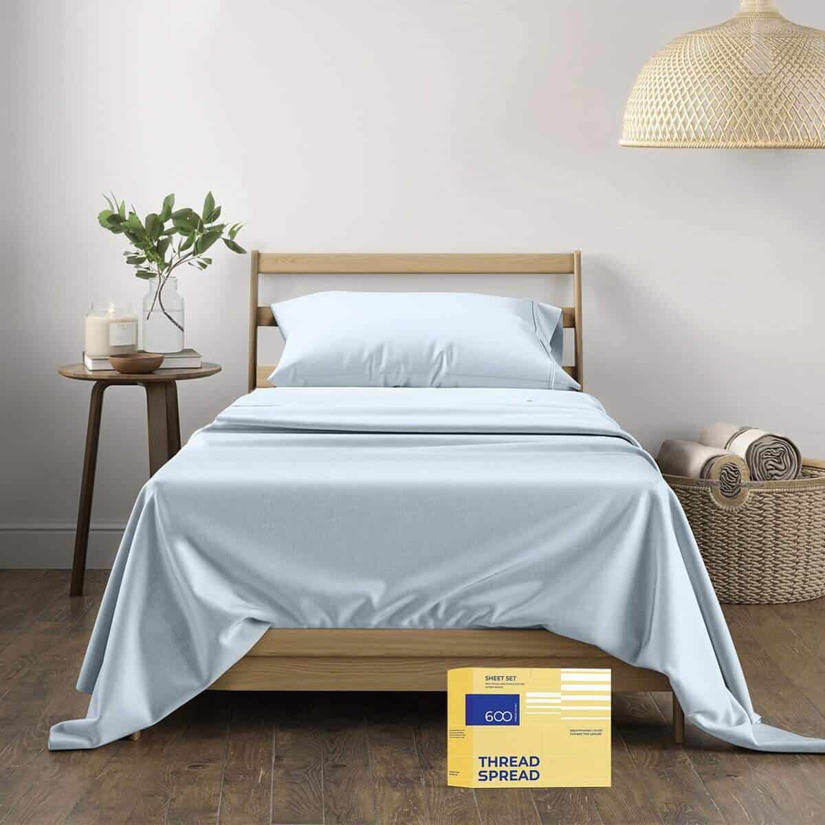 Juego de Sábanas 100% Algodón Egipcio Twin - -Azul Claro