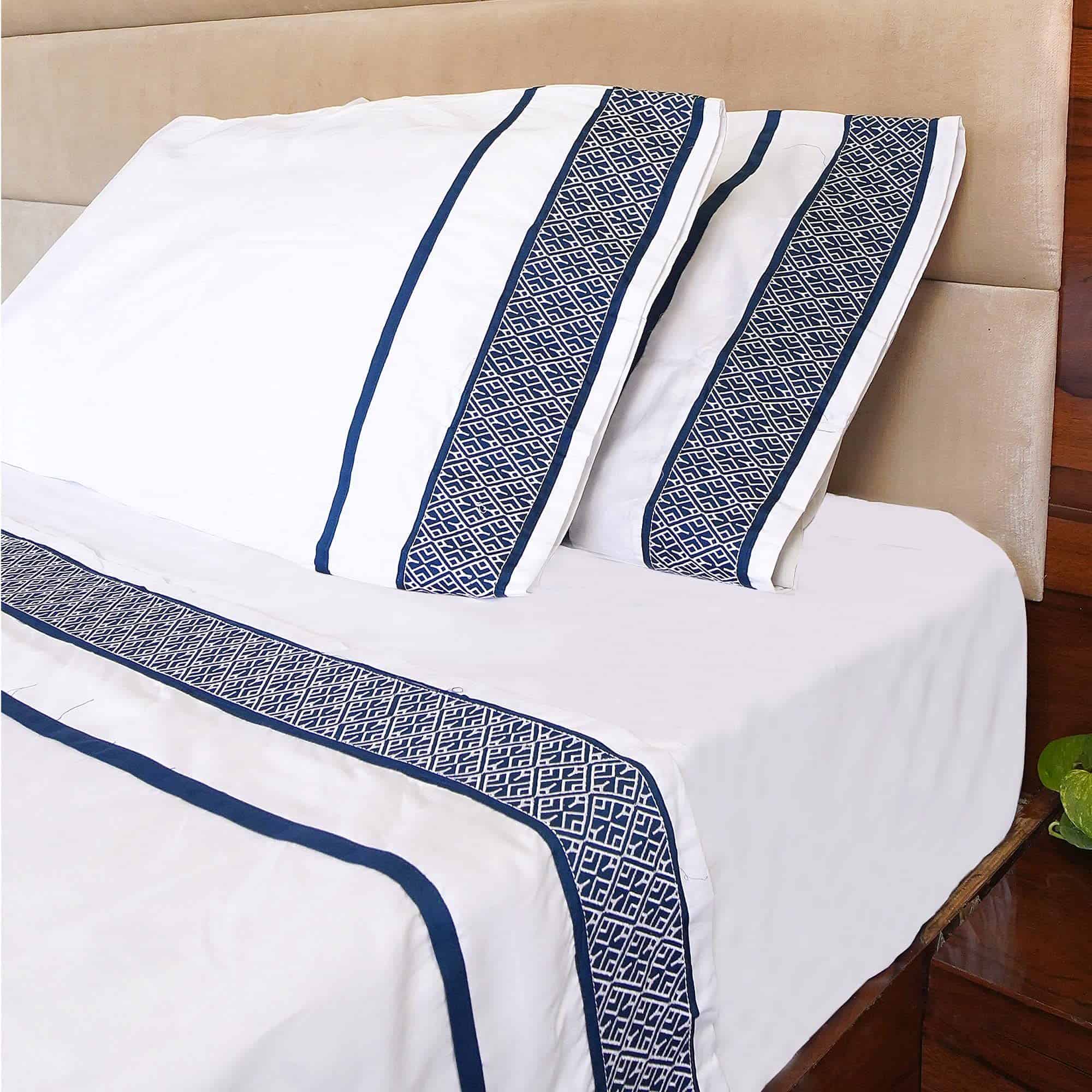 Juego de Sábanas Minor Monkey Queen 1000 Hilos -Blanco y Azu