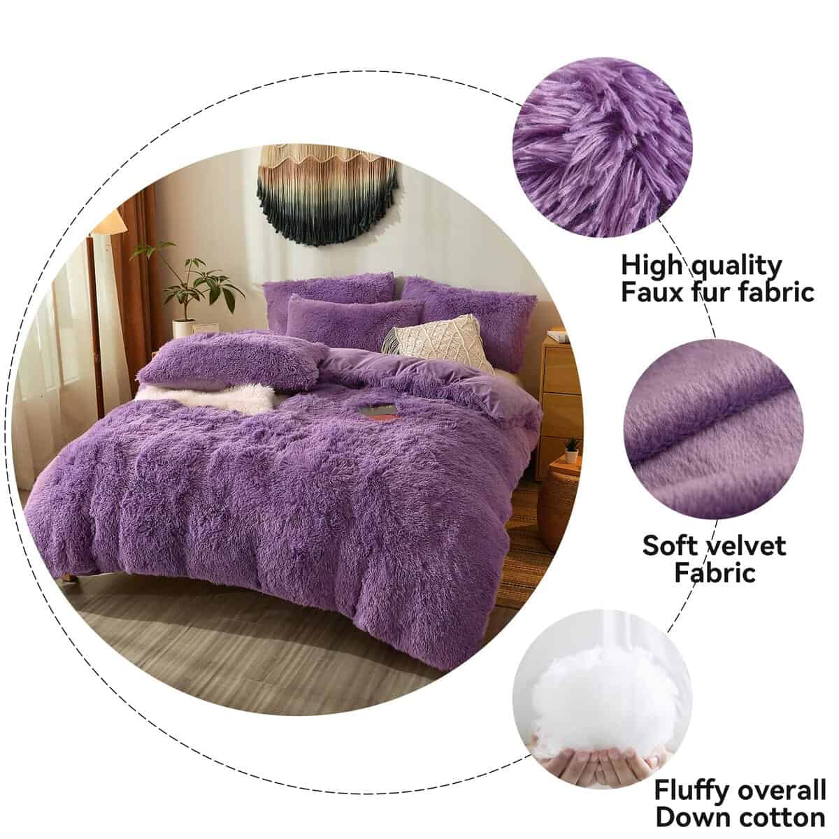 Juego de Edredón de Piel Sintética Morado para Queen - - Imagen 5
