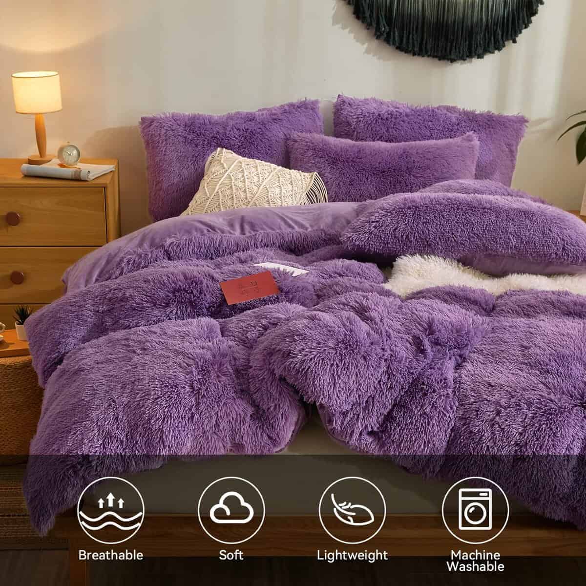 Juego de Edredón de Piel Sintética Morado para Queen - - Imagen 4