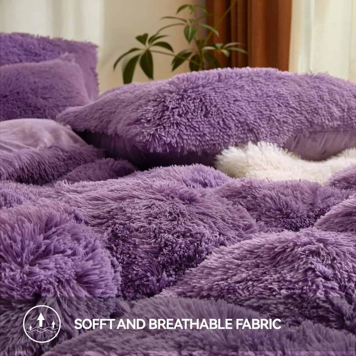 Juego de Edredón de Piel Sintética Morado para Queen - - Imagen 7