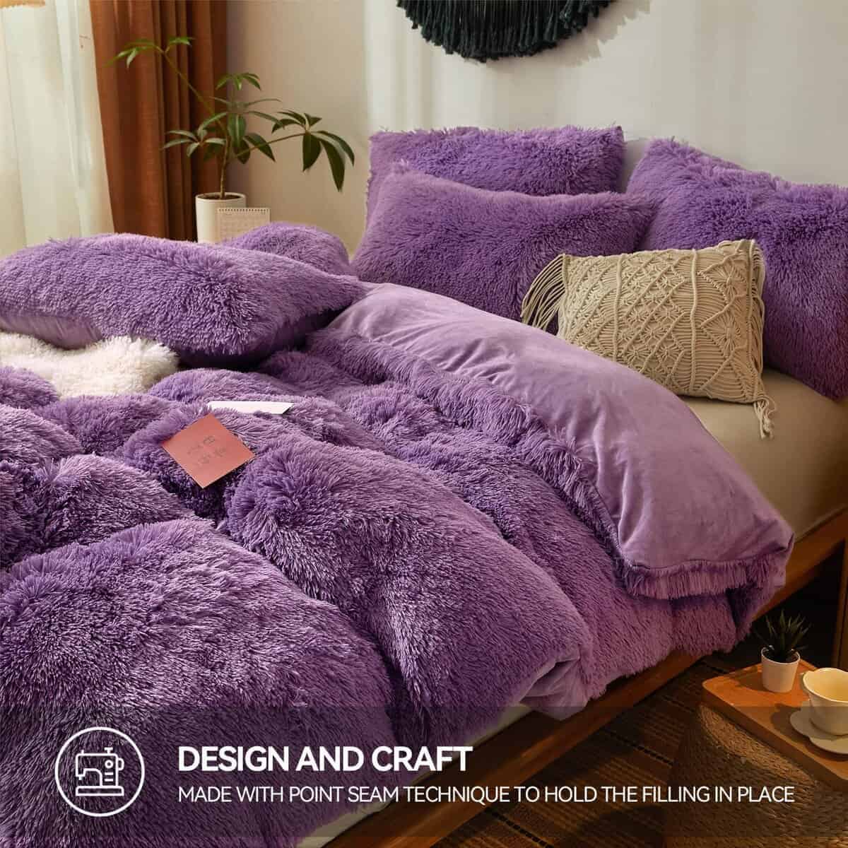 Juego de Edredón de Piel Sintética Morado para Queen - - Imagen 6