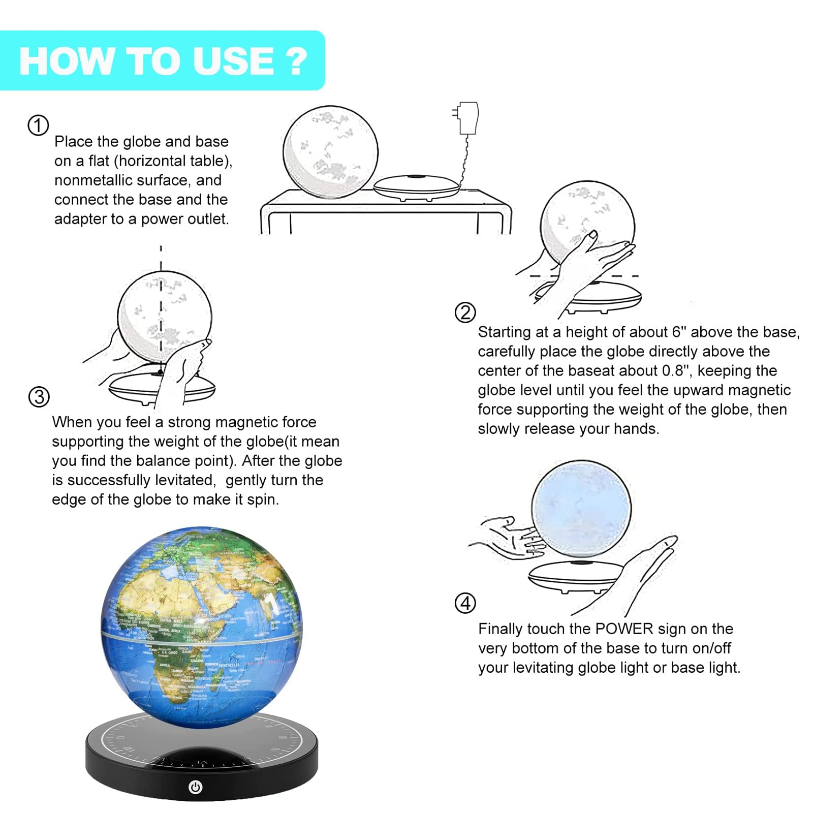 Globo Flotante, Globo Magnético Levitante con Luz LED, - Imagen 6