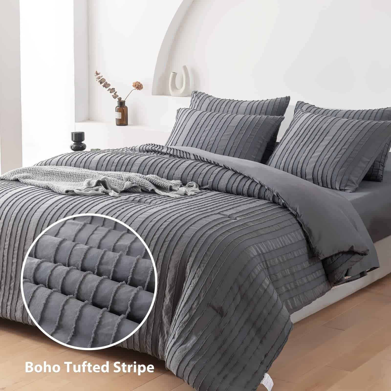 Juego de edredón gris tamaño queen, juegos de ropa de cama - Imagen 3