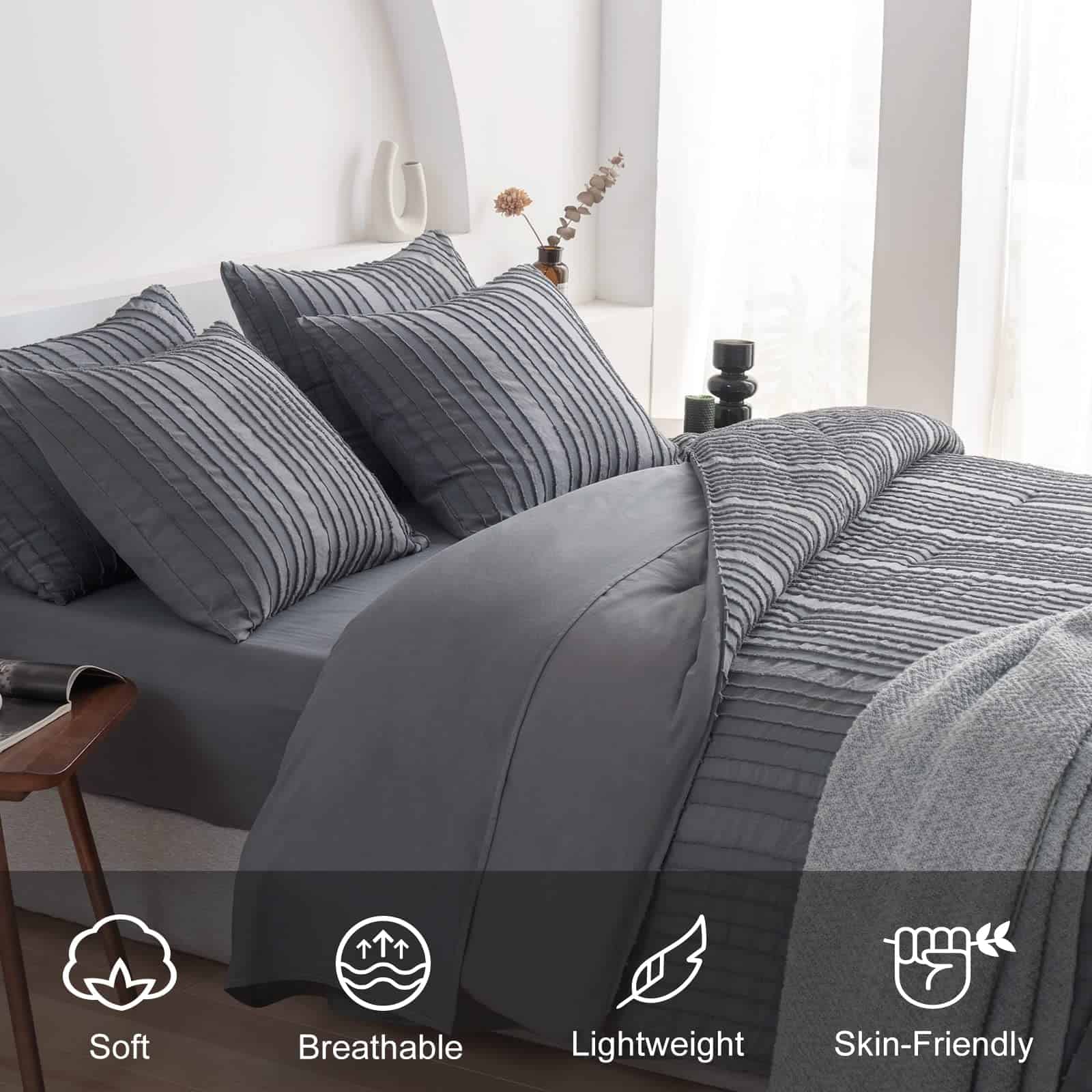 Juego de edredón gris tamaño queen, juegos de ropa de cama - Imagen 4