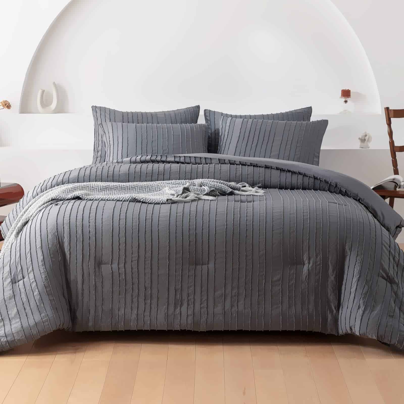 Juego de edredón gris tamaño queen, juegos de ropa de cama