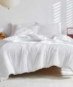 Juego de edredón gemelo WARMDERN blanco con rayas Boho -