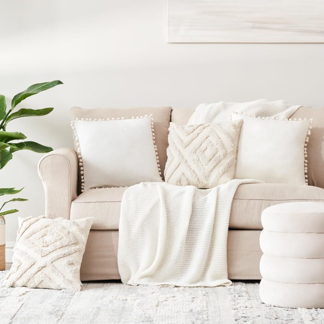 Conjunto de 4 Fundas de Cojín Boho en Crema 18x18 - Fundas