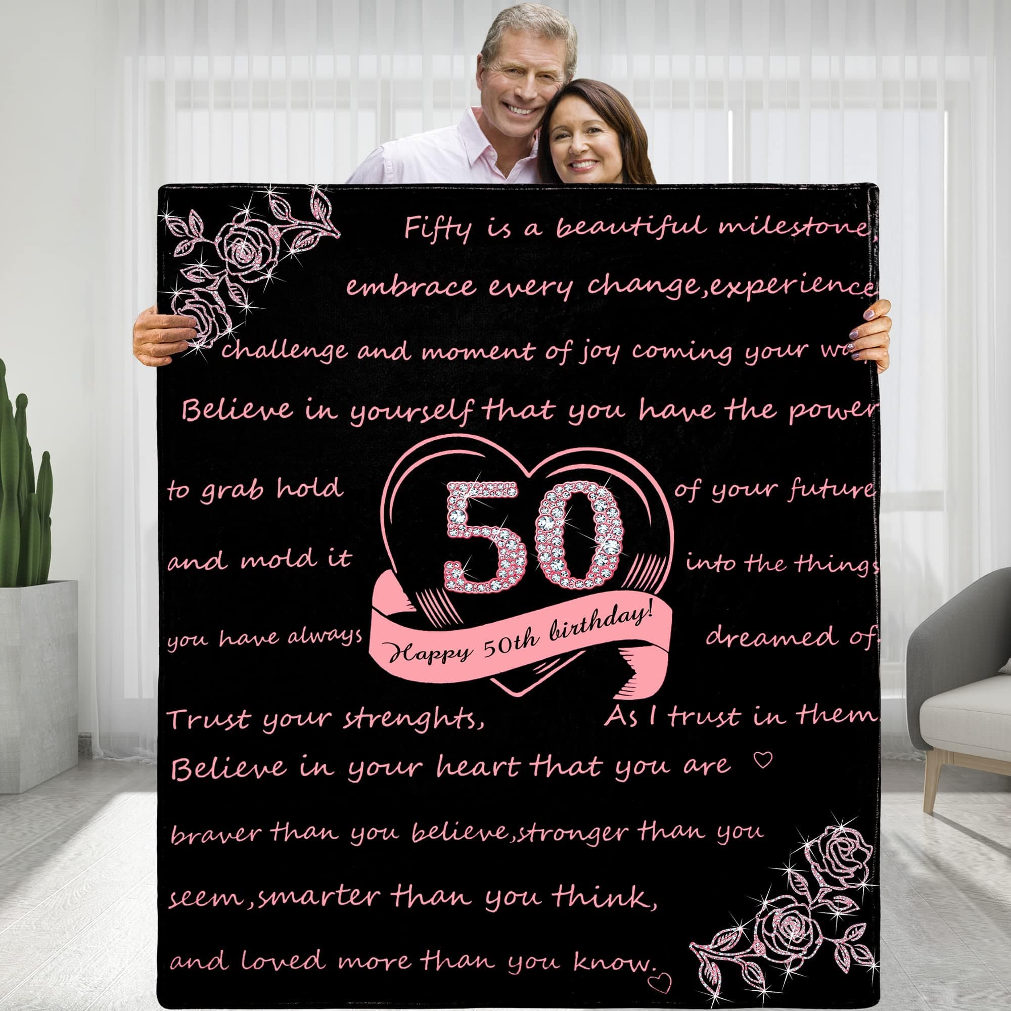 Manta de Cumpleaños Feliz 50 Años para Mujeres, Regalo de