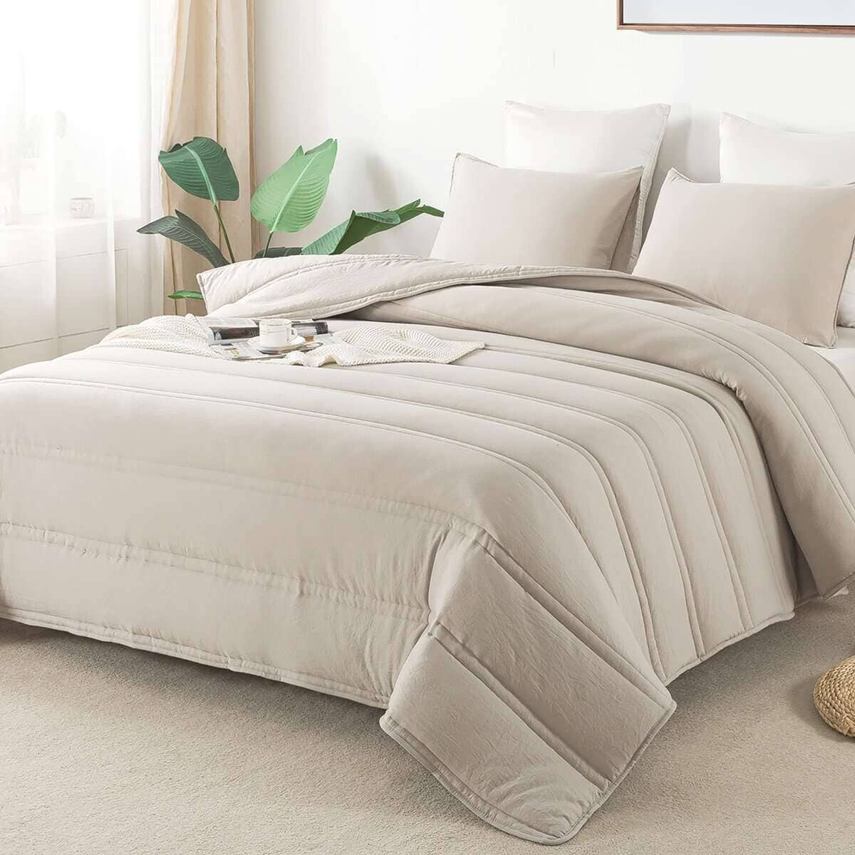 Juego de Edredón Anna.Z de 3 Piezas, Relleno -Taupe