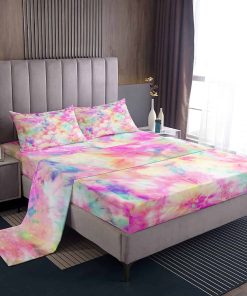 Juego de Sábanas de Resorte de Corbata Rosa para Niños