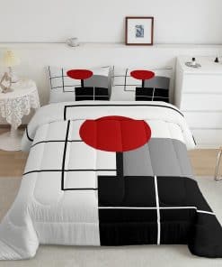 Juego de edredón Erosebridal Negro Rojo Gris Blanco para