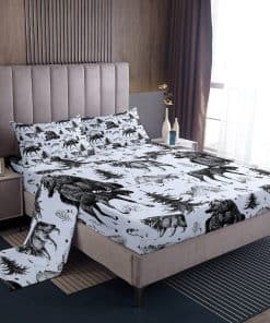 Juego de Sábanas de Oso para Cabaña Rústica, Gris con Alce