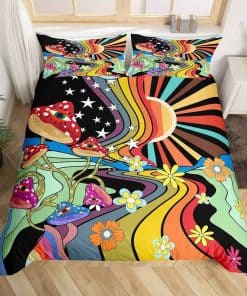 Juego de cama Erosebridal Trippy Mushroom Groovy Floral