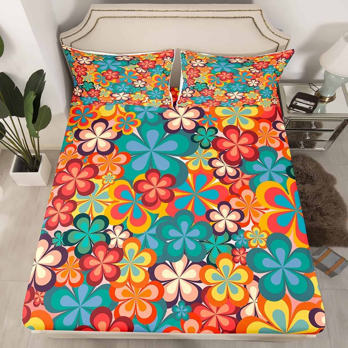 Juego de sábanas Erosebridal Groovy Flower Queen 70s Party - Imagen 3