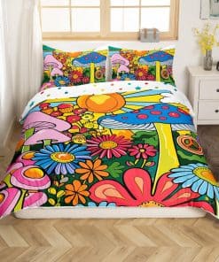 Juego de Funda nórdica Kawaii Mushroom Queen Boho Sun con