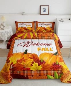 Set de edredón de calabaza para cama King Happy Fall Juego