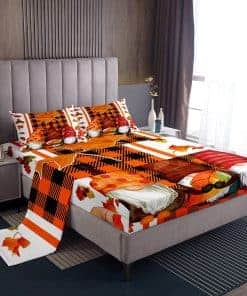Juego de sábanas de otoño para rey con gnomo naranja y