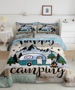Juego de edredón de camping para niños tamaño queen Feliz