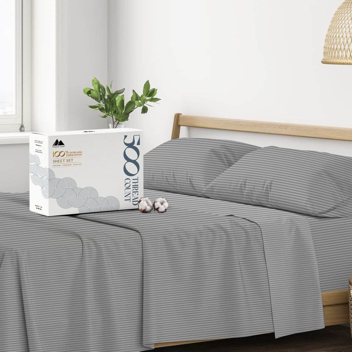 Juego de Sábanas de Algodón a Rayas Mayfair -Raya - Gris