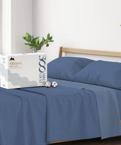 Juego de Sábanas a Rayas Mayfair Linen 100% -Azul Claro