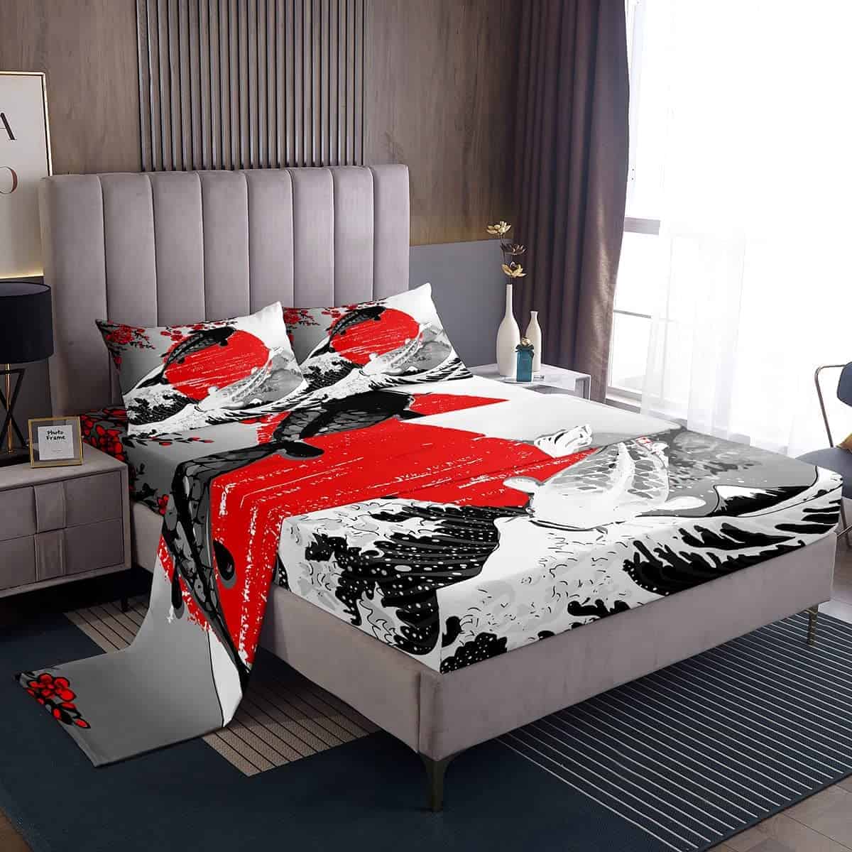 Juego de Sábanas Mont Fuji Estilo Japonés Pez Koi Sábana