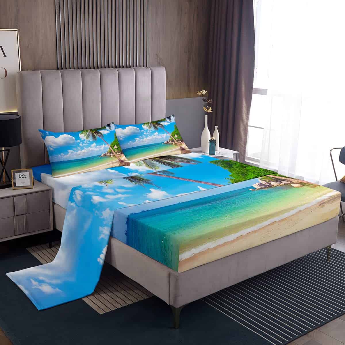 Juego de sábanas Erosebridal Ocean Beach King Size con tema