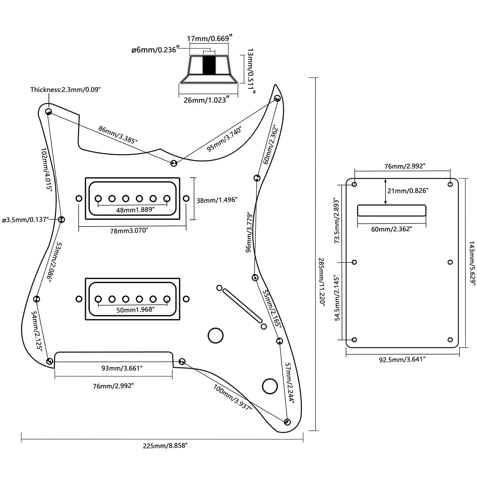 Unxuey 11 Hole HH Pickguard Scratch Plate Back Plate con - Imagen 4