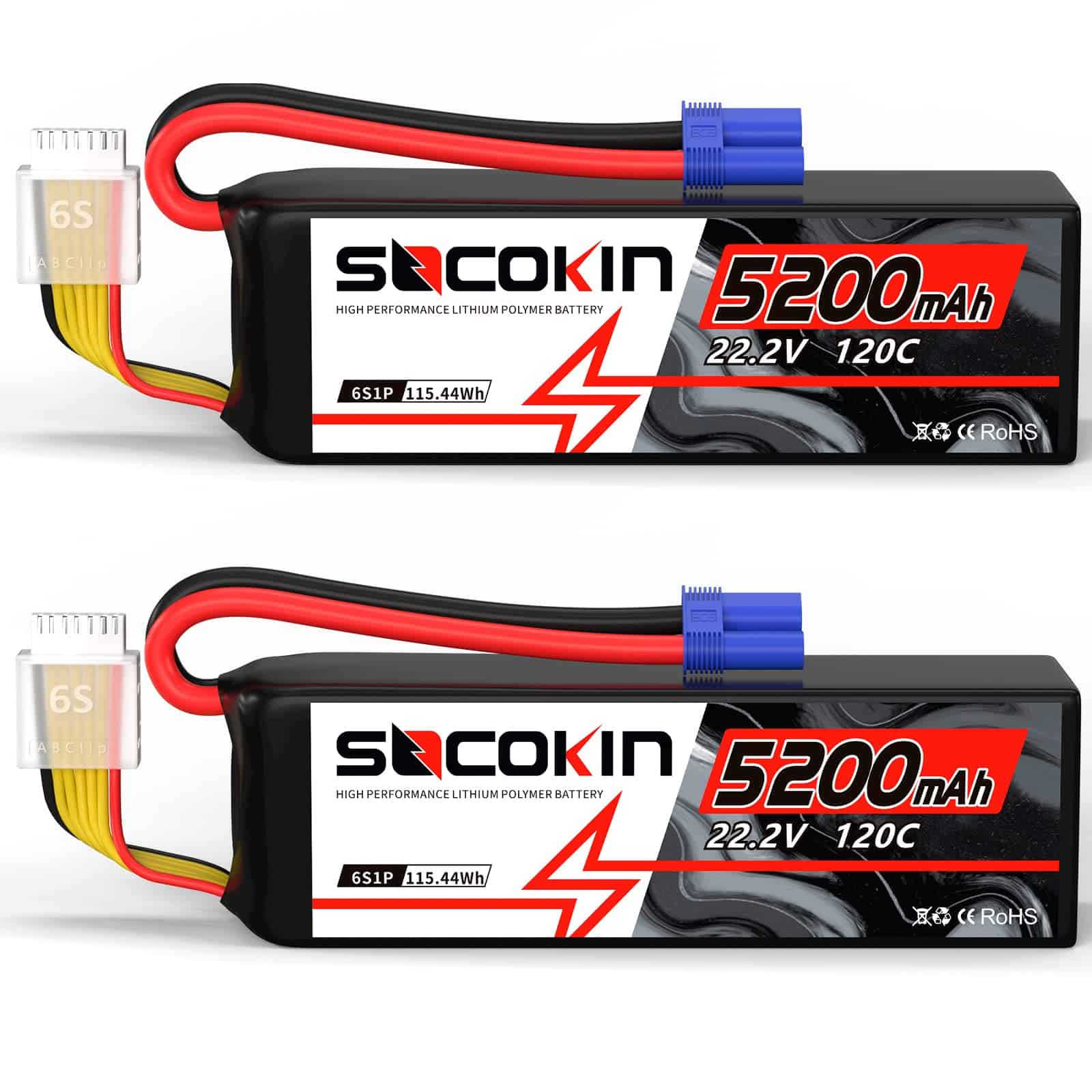 Batería Lipo Socokin 6S 22,2V 120C 5200mAh para RC, Estuche