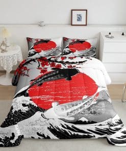 Set de Edredón de Montaña Fuji Estilo Japonés con Peces Koi