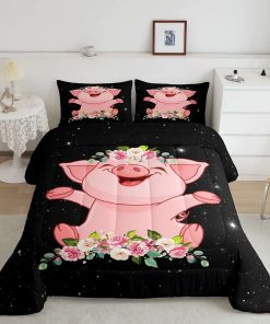 Juego de Edredón de Cerdo Rosa Erosebridal para Niñas