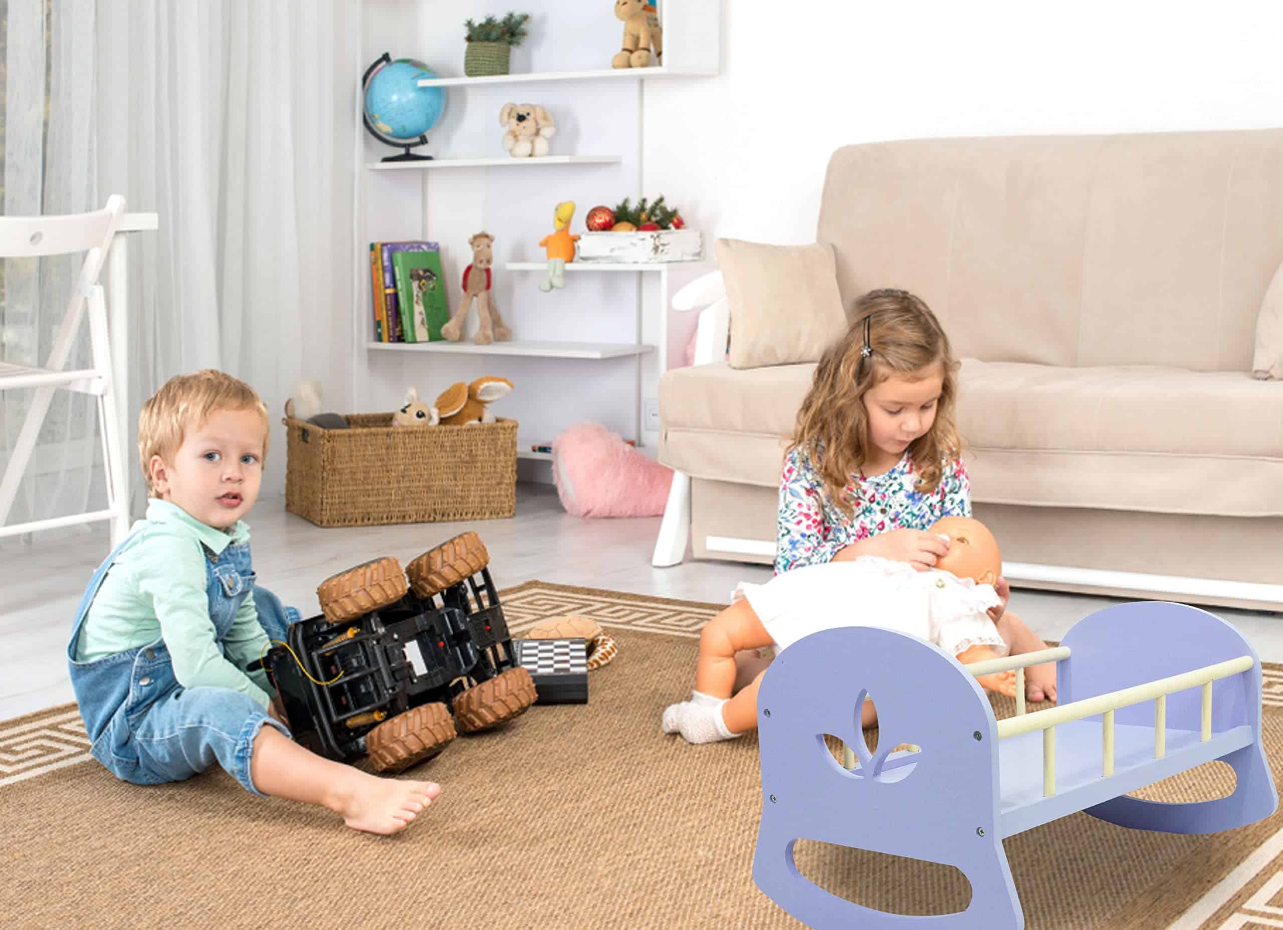 Cuna de madera escandinava Leonora - Morado - para muñecas - Imagen 3