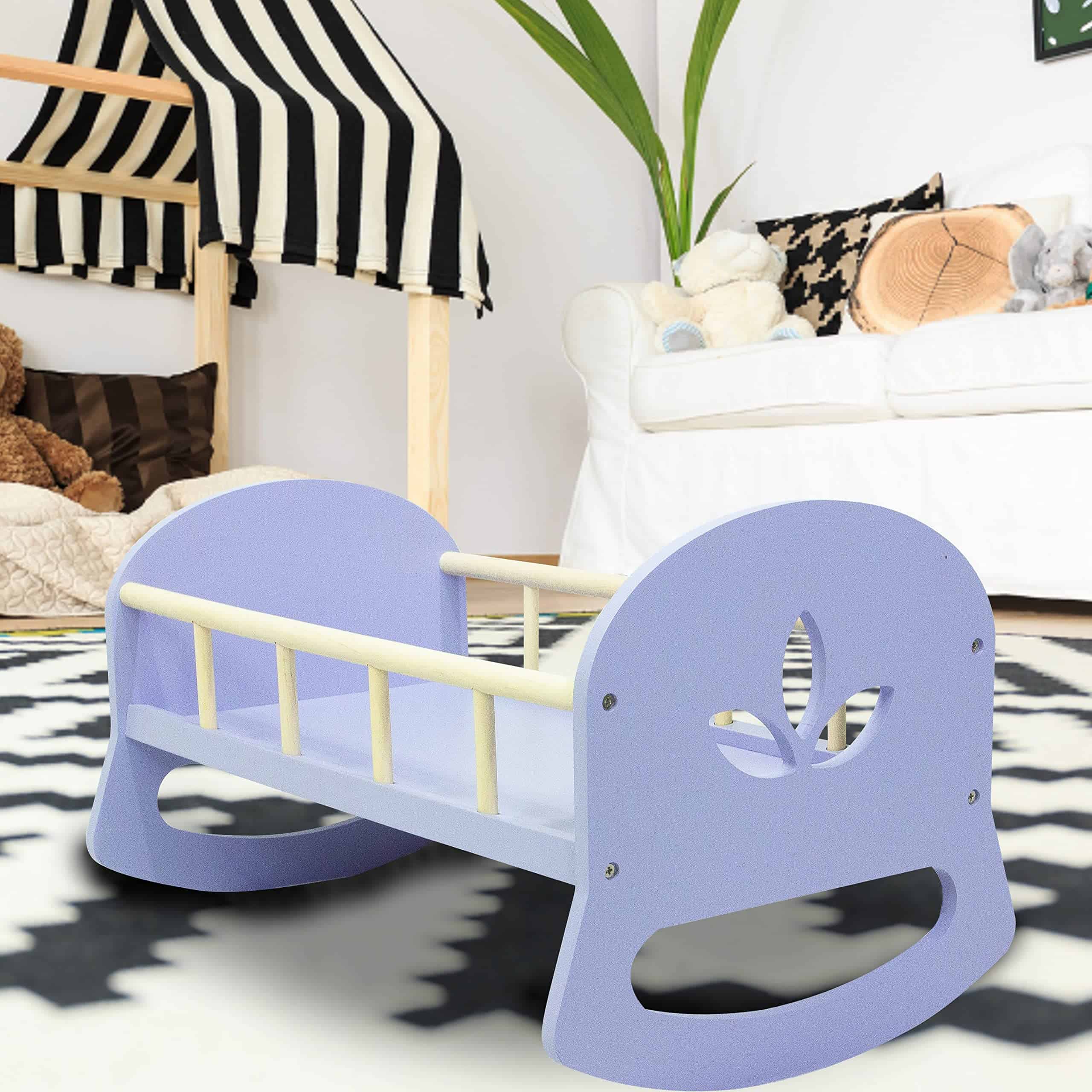 Cuna de madera escandinava Leonora - Morado - para muñecas - Imagen 4