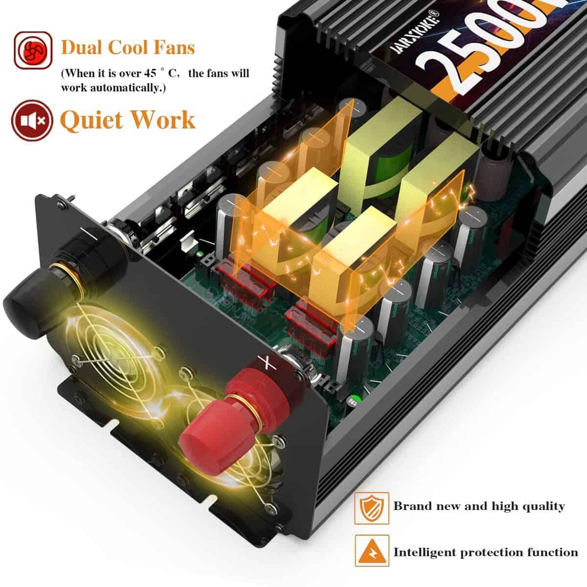 Inversor de corriente JARXIOKE 2500W 12V CC a AC 110V/120V - Imagen 3
