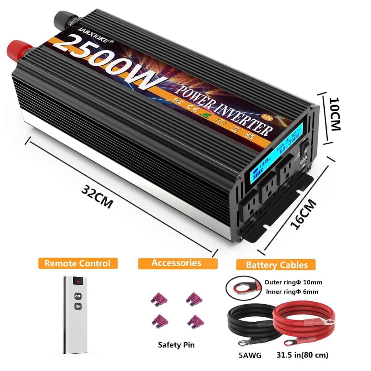Inversor de corriente JARXIOKE 2500W 12V CC a AC 110V/120V - Imagen 7