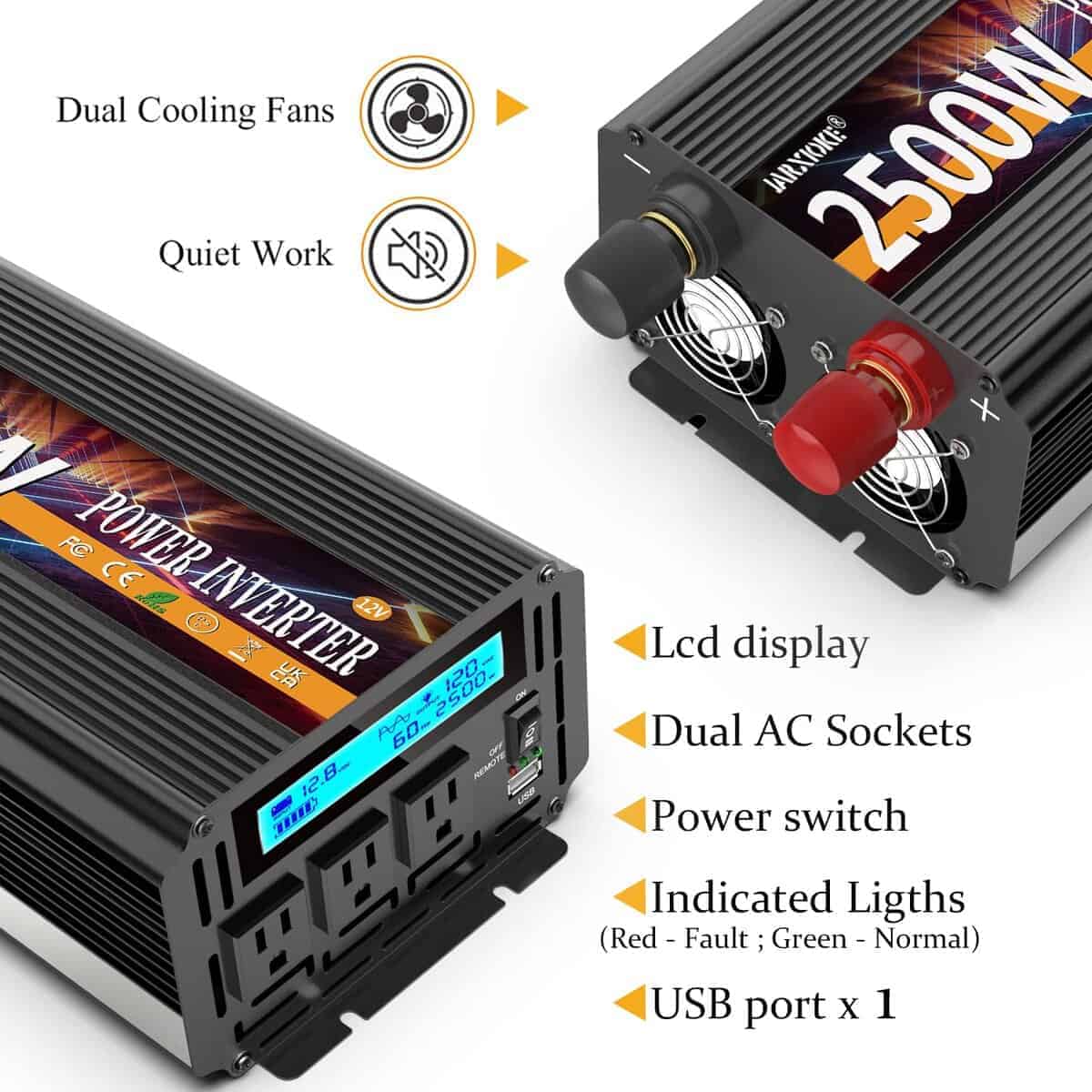 Inversor de corriente JARXIOKE 2500W 12V CC a AC 110V/120V - Imagen 6