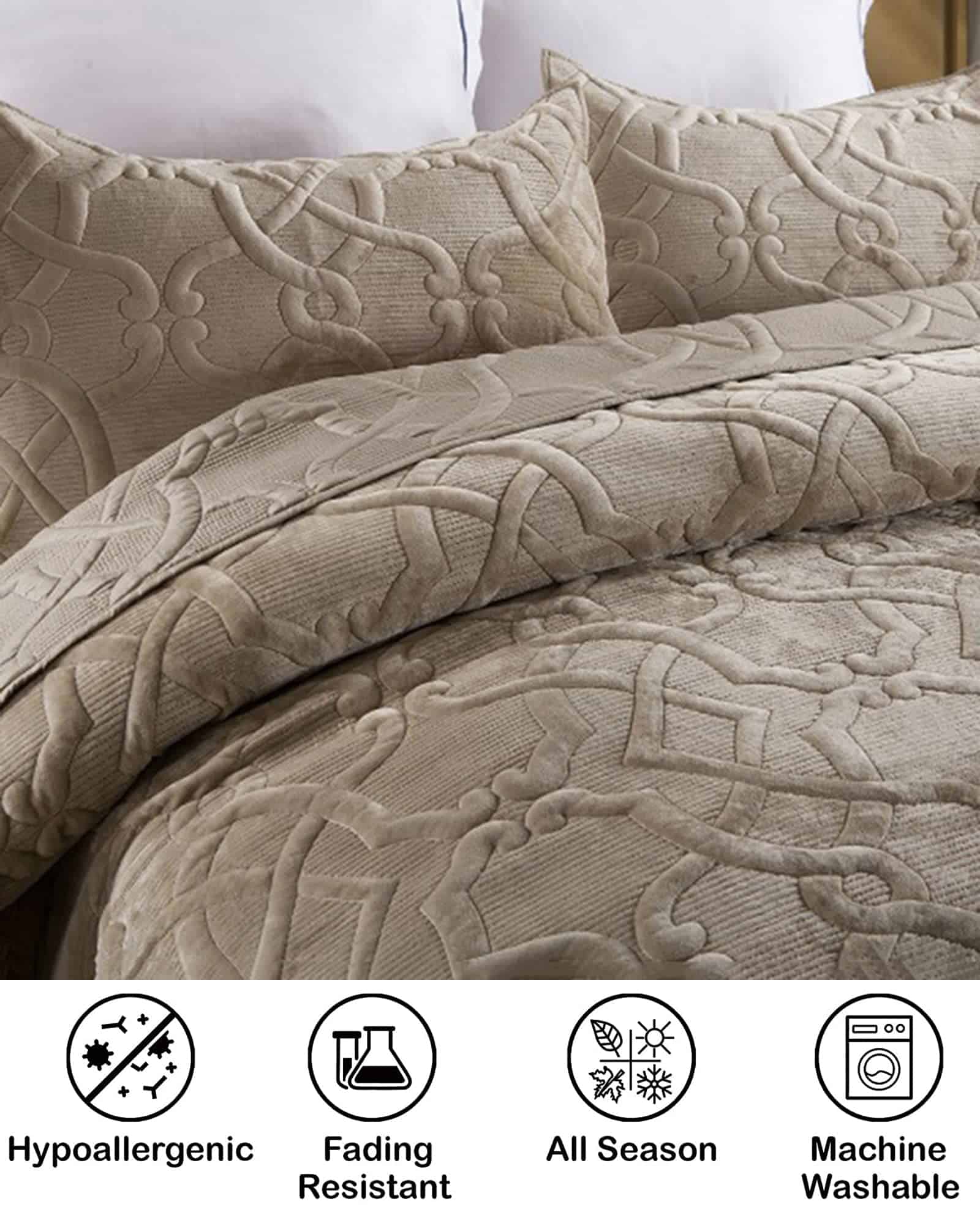 Colcha acolchada de terciopelo falso KISKIS, juego de - Imagen 3