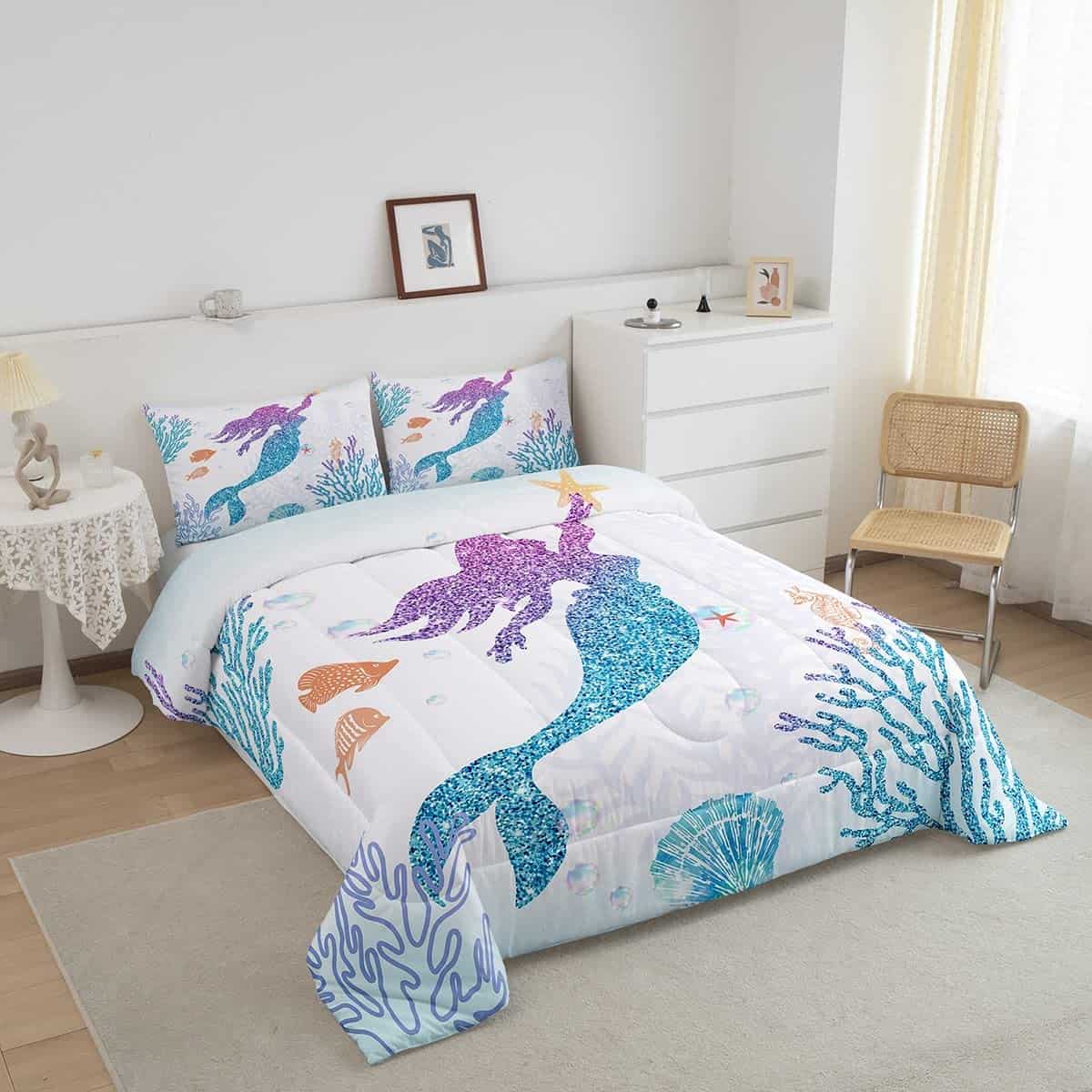 Juego de edredón sirenita Queen para niñas niños decoración - Imagen 3