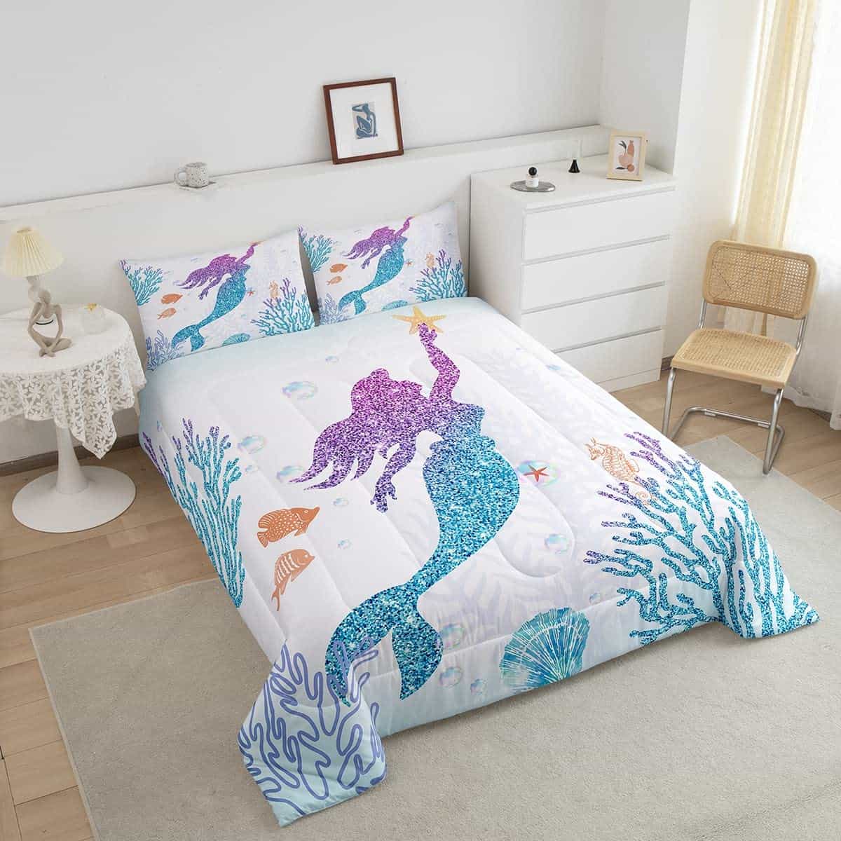 Juego de edredón sirenita Queen para niñas niños decoración - Imagen 4