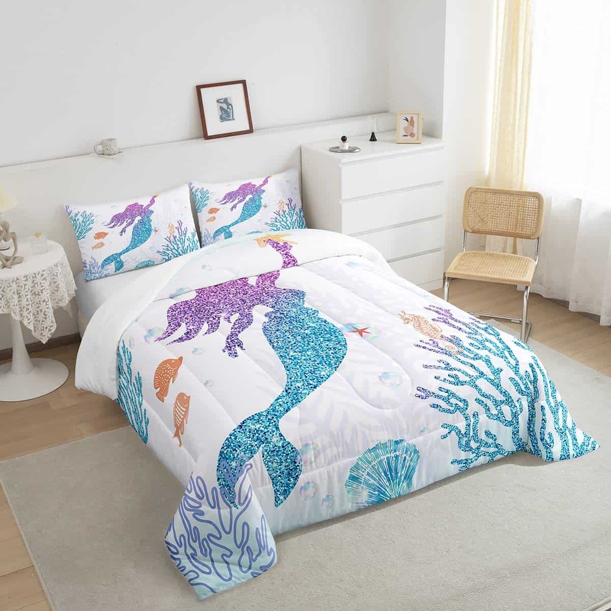 Juego de edredón sirenita Queen para niñas niños decoración - Imagen 5
