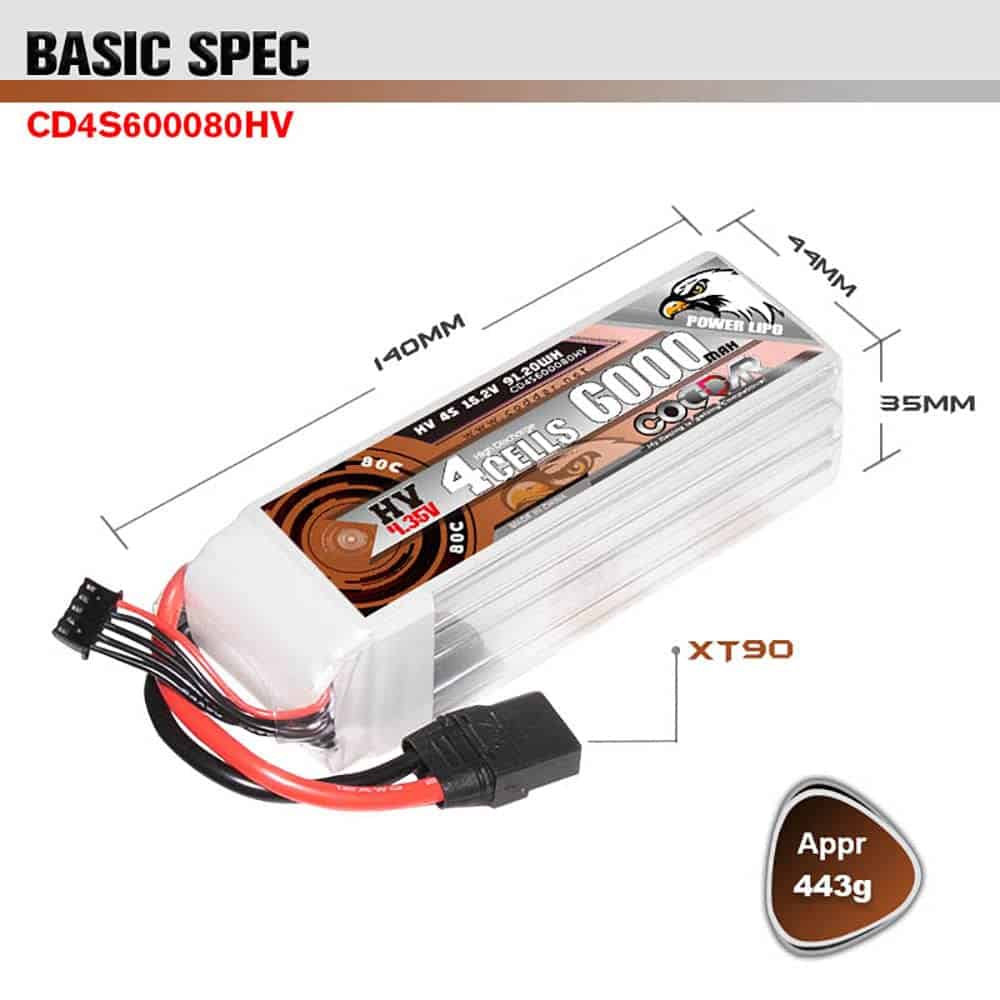 Batería LiPo CODDAR 6000mAh 4S 15.2V 80C con Conector XT90 - Imagen 6