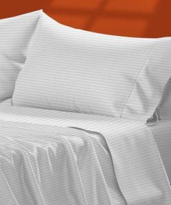 TEXAS LINEN CO. Juego de Sábanas de -Blanco con Rayas