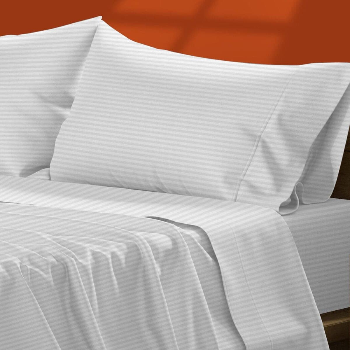 TEXAS LINEN CO. Juego de Sábanas de -Blanco con Rayas