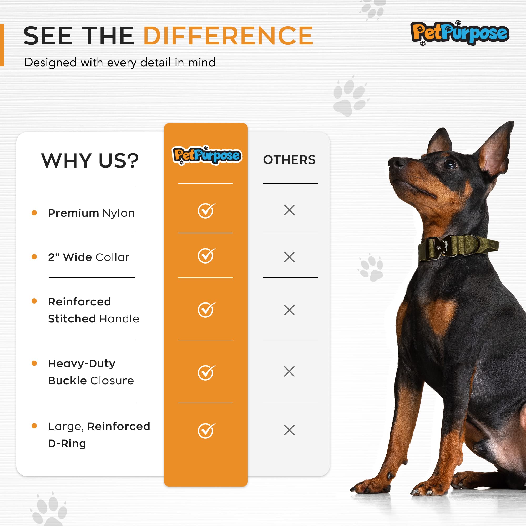 Collar de perro táctico de 2 pulgadas con asa para - Imagen 7