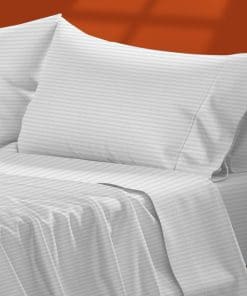 TEXAS LINEN CO. Juego de Sábanas de Algodón -Blanco con Raya