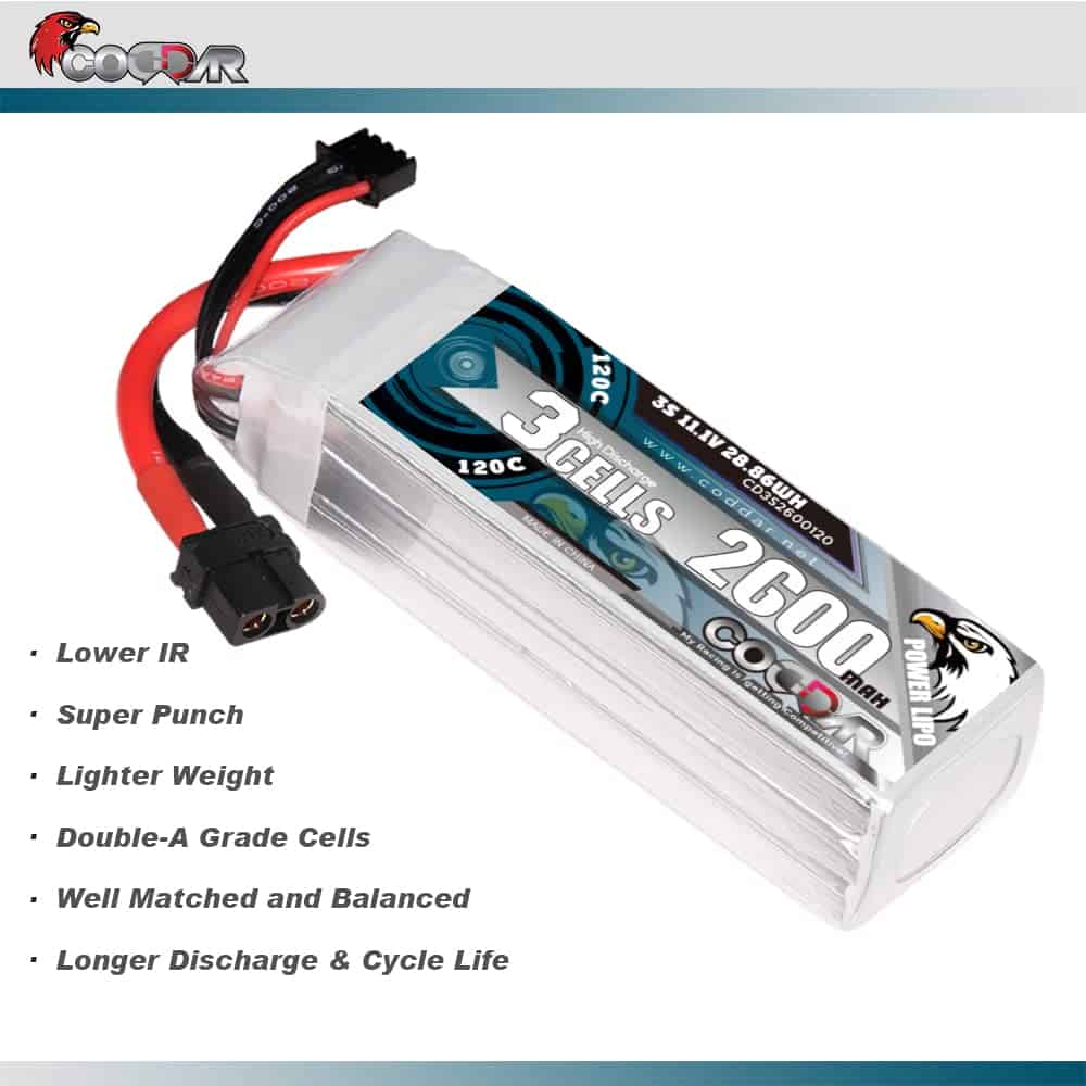 Batería LiPo CODDAR 2600mAh 3S 11.1V 120C con Conector XT60 - Imagen 3