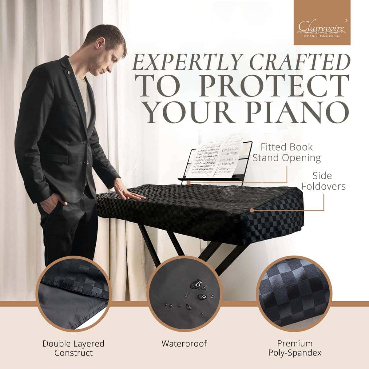 Clairevoire Funda para Piano Digital, Fundas -Ebano - Imagen 3