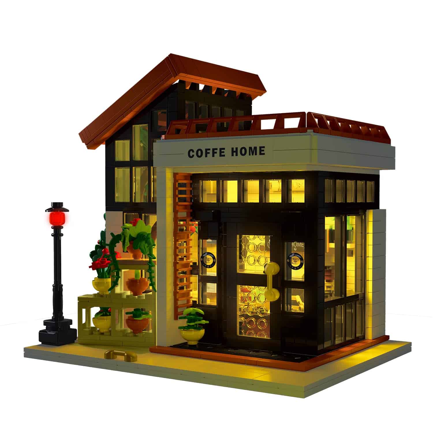 NEWRICE Cafe House Architecture Building Set con luz LED,
