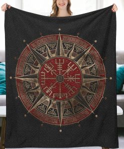 Manta Vegvisir Viking Compass Negra de Franela Fleece