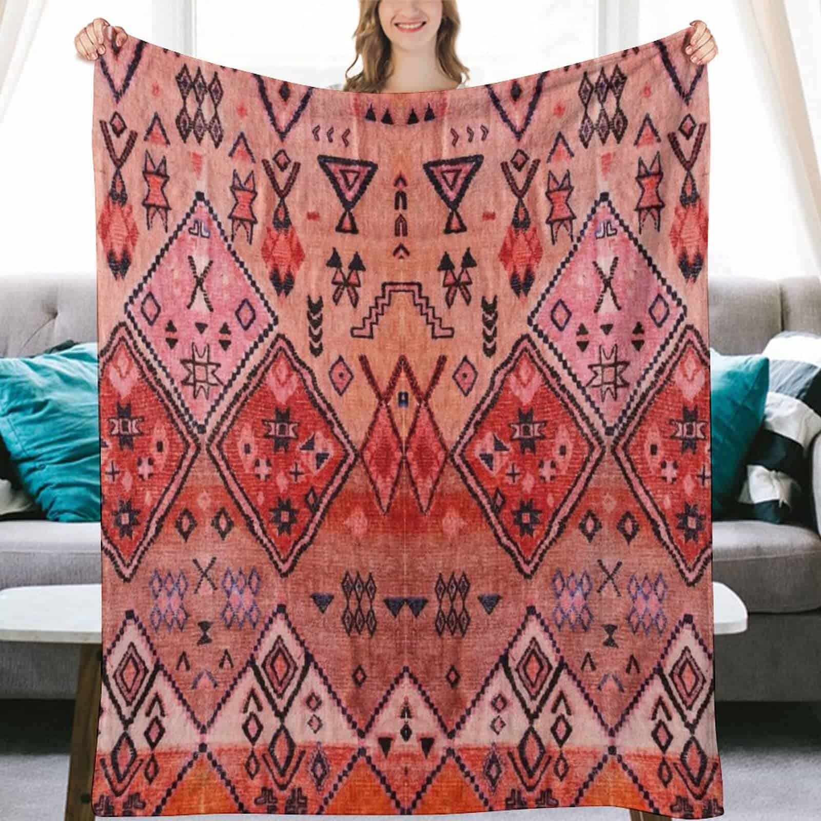 Manta de Franela Marroquí Tradicional Boho Farmhouse para